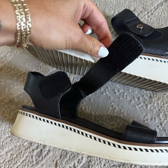 Franco Sarto Wedge Sandals leather black white ankle strap 8.5 - Picture 3 of 9